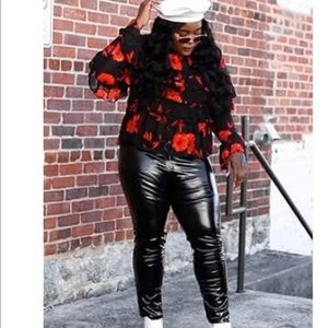 Plus Size Floral Print Chiffon Top